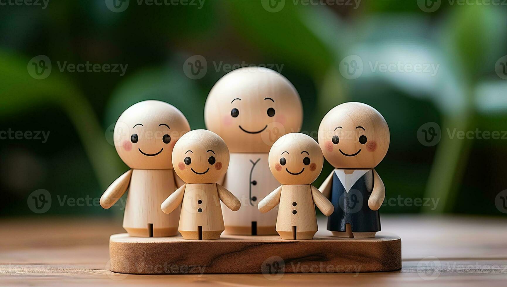 en bois Les figures de famille avec smiley visages sur en bois Contexte. ai généré. photo