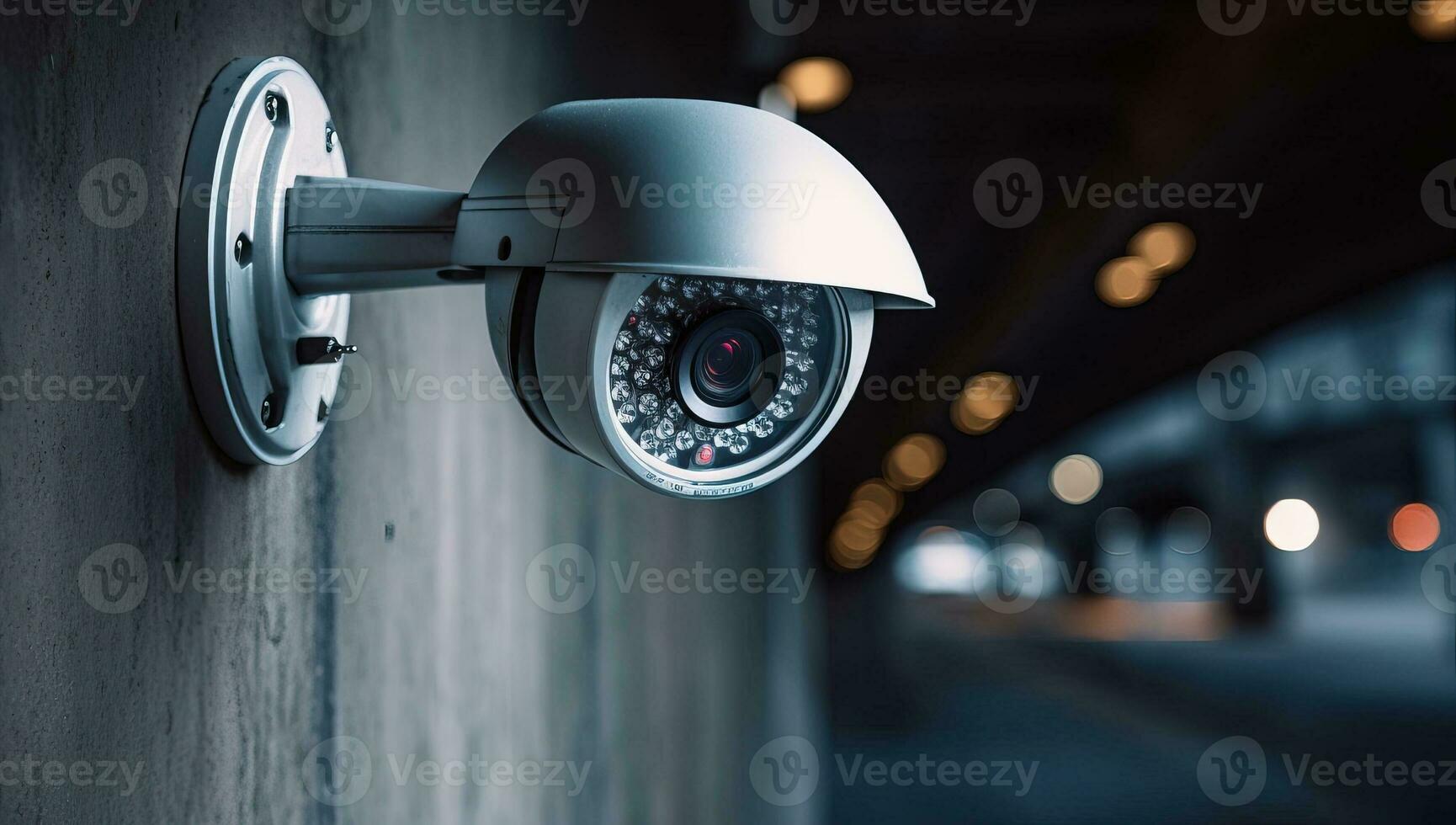 vidéosurveillance Sécurité caméra sur mur à nuit. Sécurité et sécurité concept. ai généré. photo