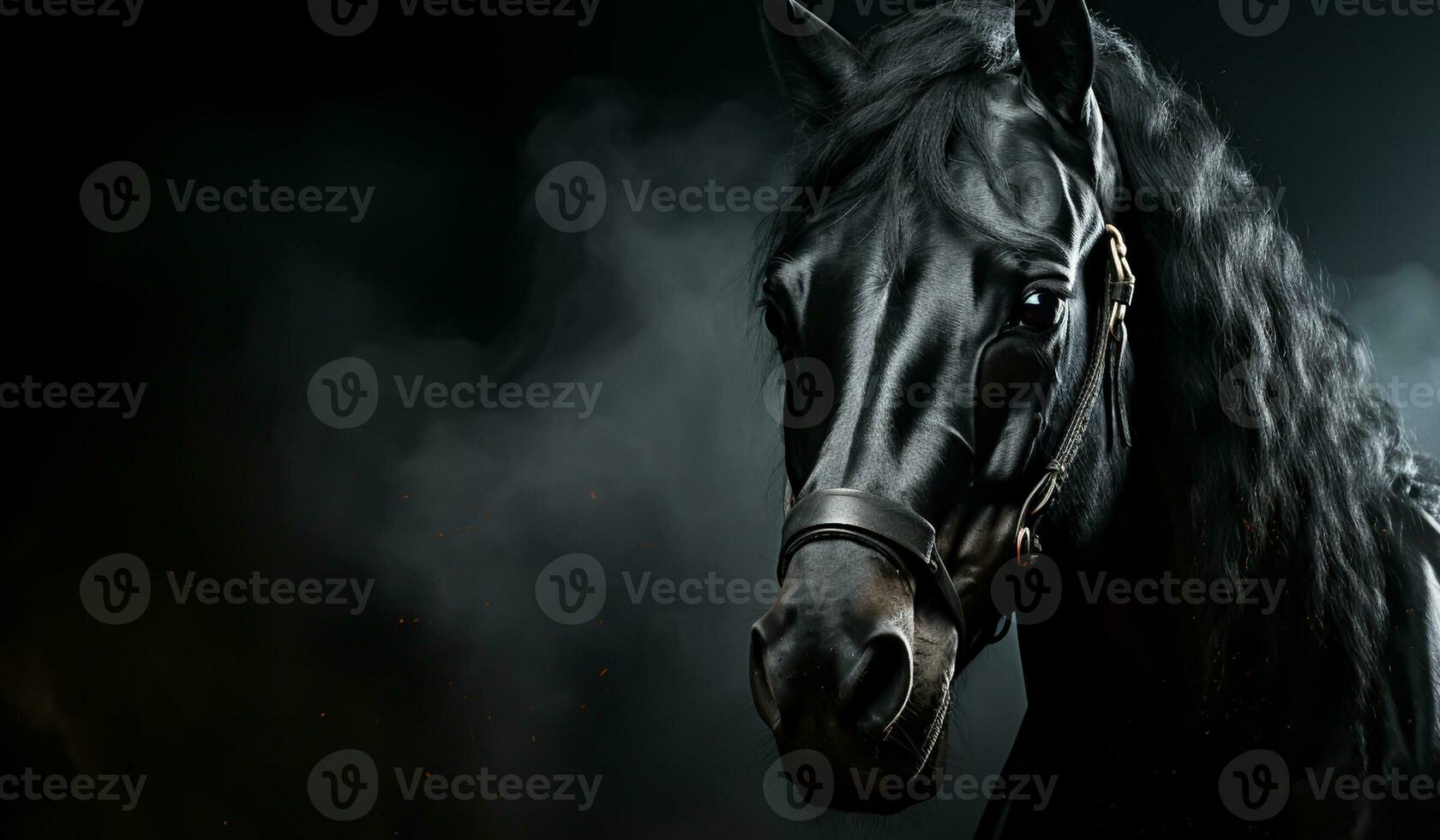 majestueux fermer de une noir cheval. ai généré photo