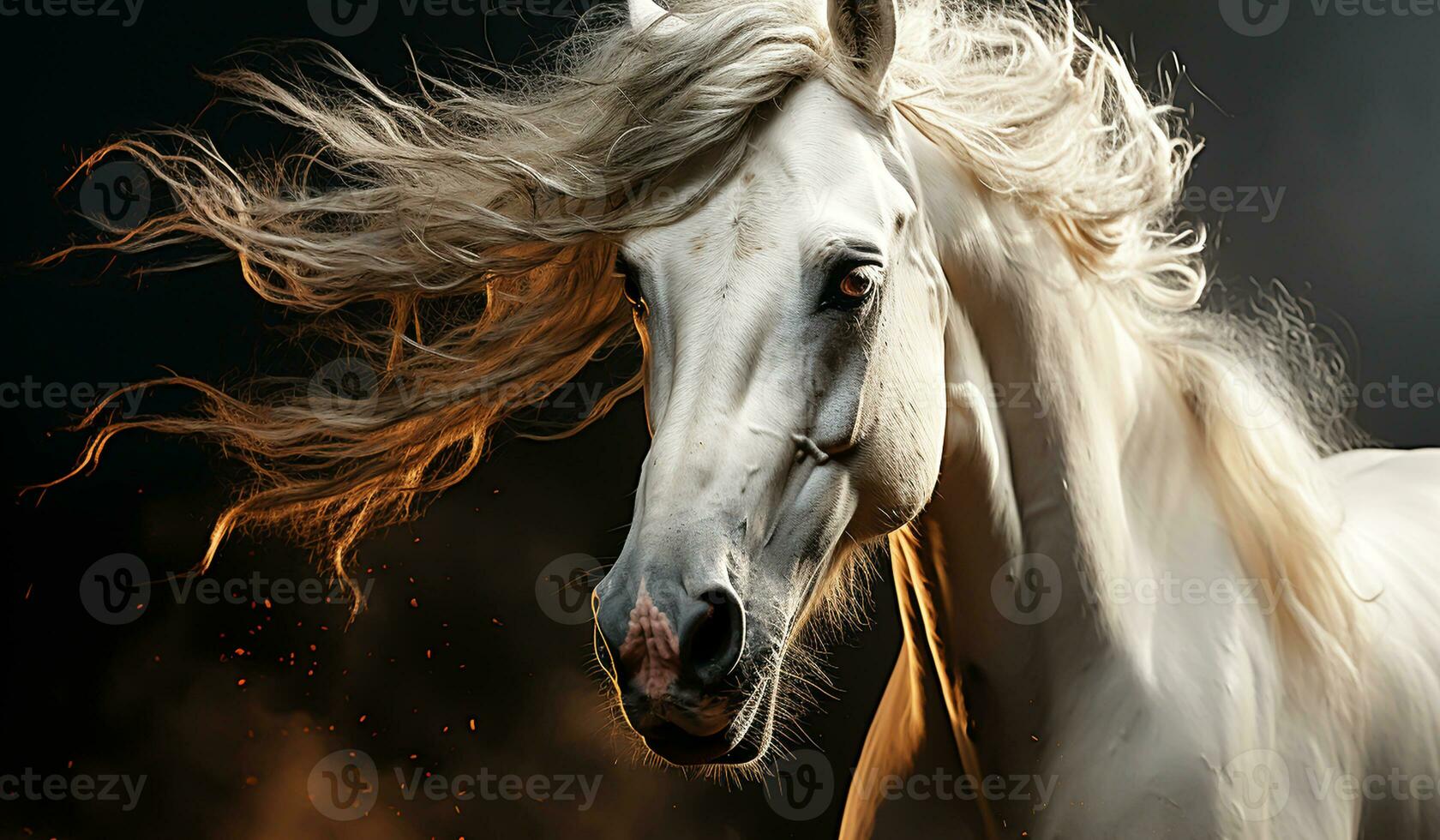 majestueux fermer de une blanc cheval. ai généré photo