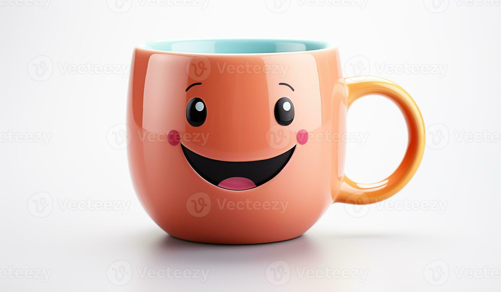 marrant tasse avec souriant affronter. ai généré photo