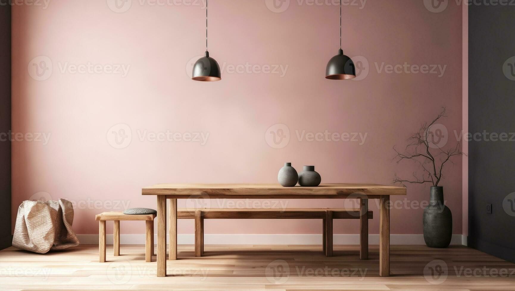 pièce dans nuances de rose avec minimaliste décor. ai généré photo