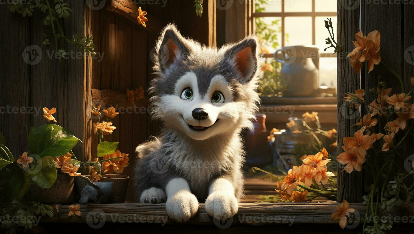 mignonne dessin animé de une bébé alaskan malamute chien pour des illustrations pour les enfants. ai Générateur photo