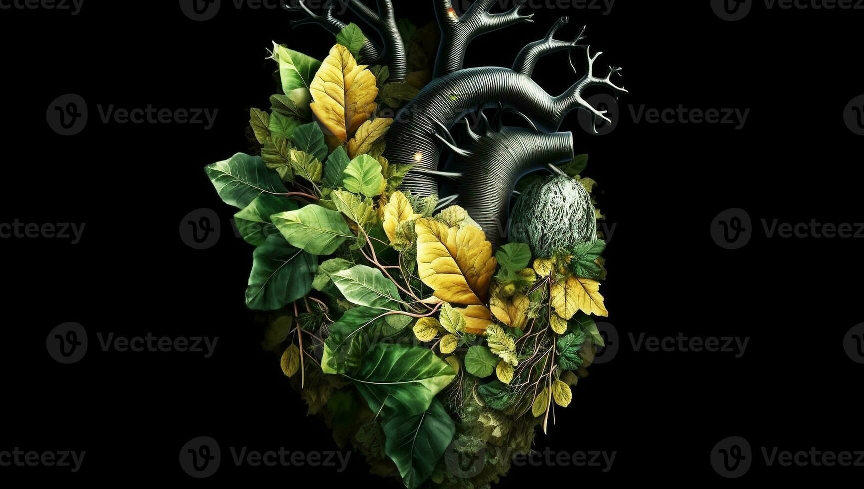anatomique Humain cœur formé par feuilles et arbre branches. ai généré photo