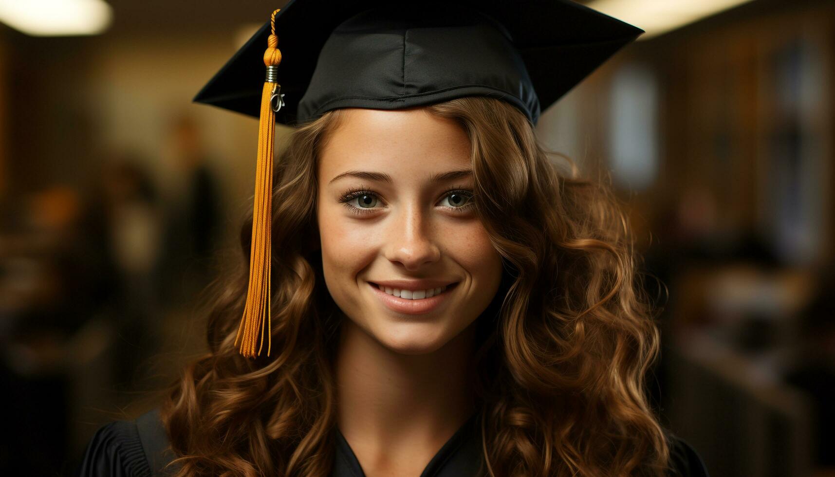 souriant Jeune femme, bonheur, éducation, joyeux, succès, confiance, beauté, joie, l'obtention du diplôme, fierté généré par ai photo