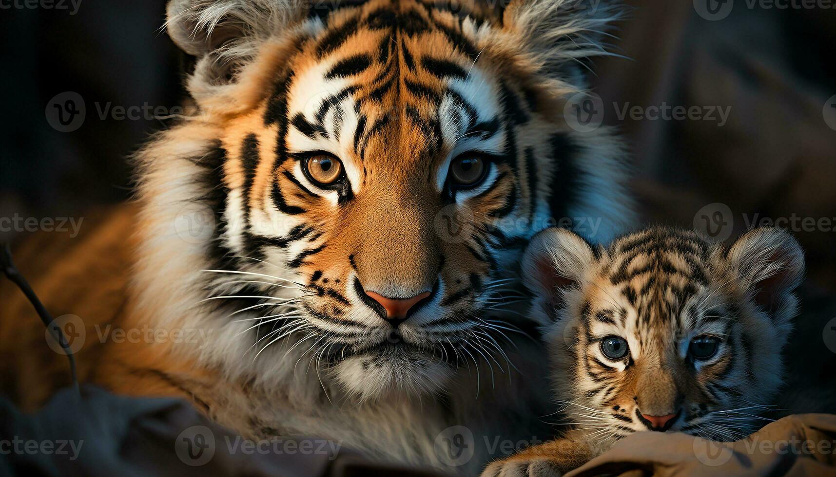 tigre, le majestueux rayé félin, regarde dans le caméra généré par ai photo