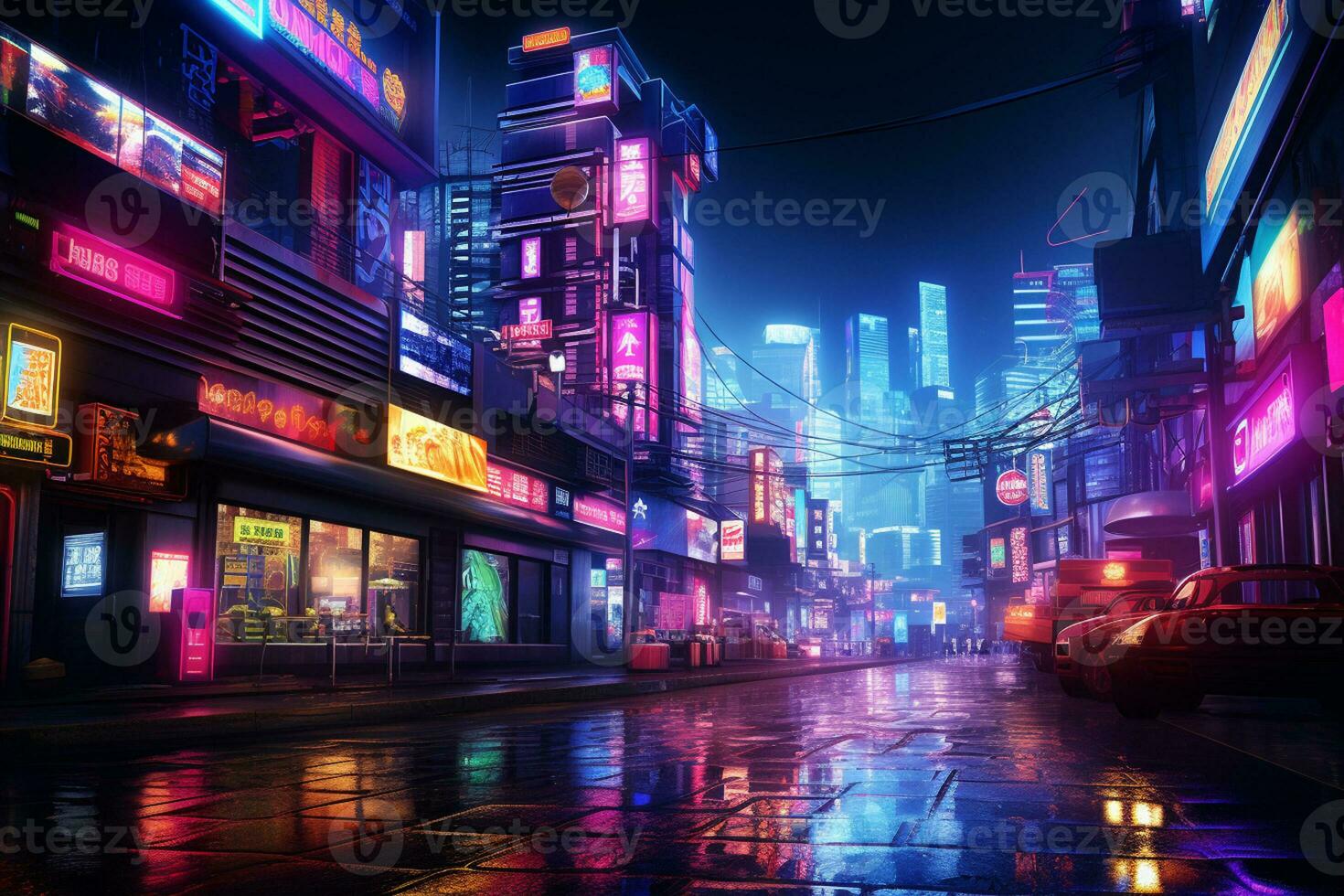 nuit vue de Shibuya district dans Tokyo, Japon. illustration. ai généré photo