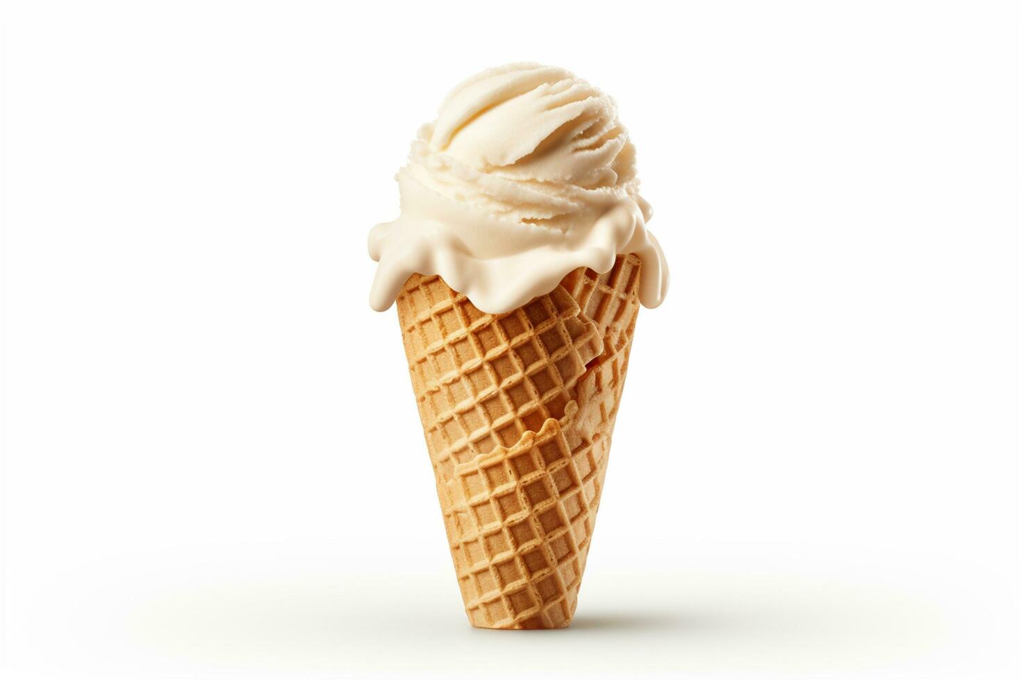 vanille la glace crème dans une gaufre cône isolé sur blanc Contexte ai généré photo