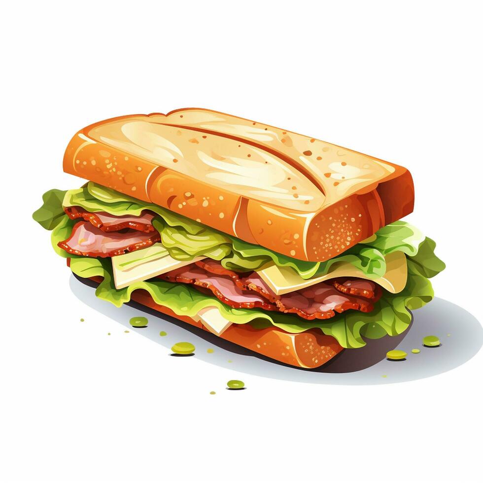 sandwich avec jambon, fromage, tomate et salade. vecteur illustration. ai généré photo