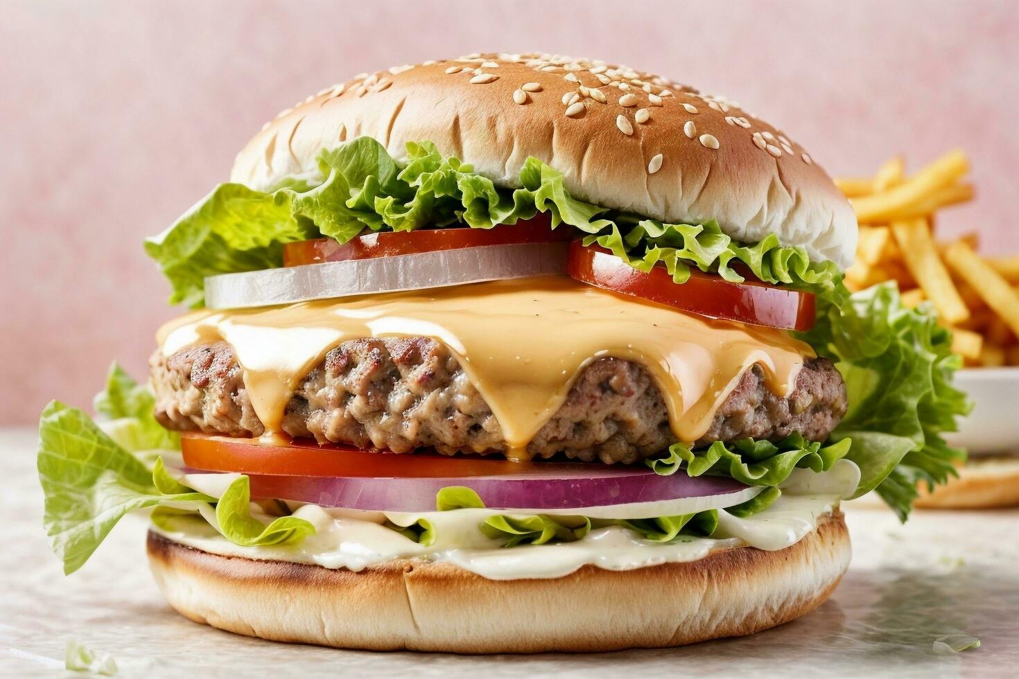 tentant fromage Burger avec génératif ai photo
