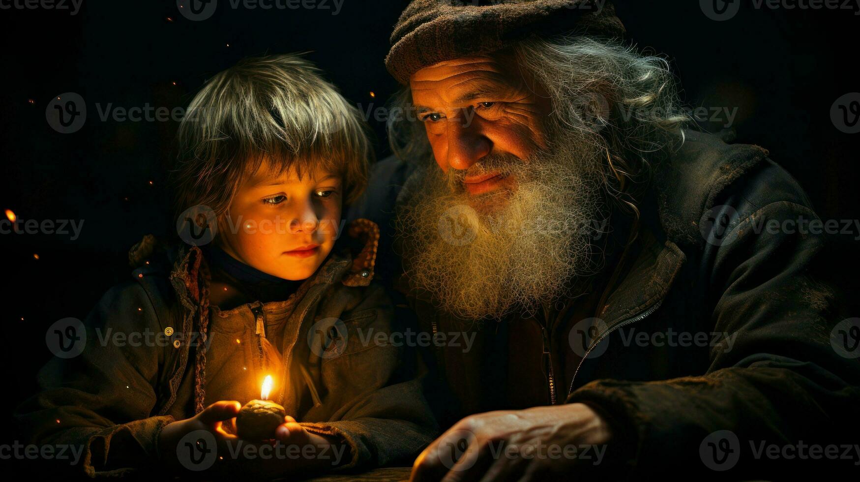 intime moment entre une grand-père et le sien petit enfant. génératif ai photo