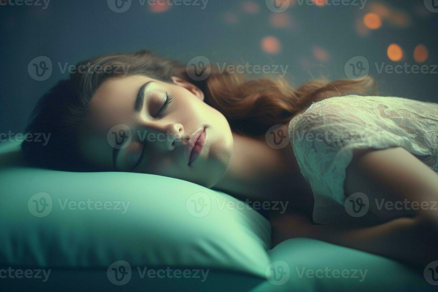 femme en train de dormir oreiller. produire ai photo