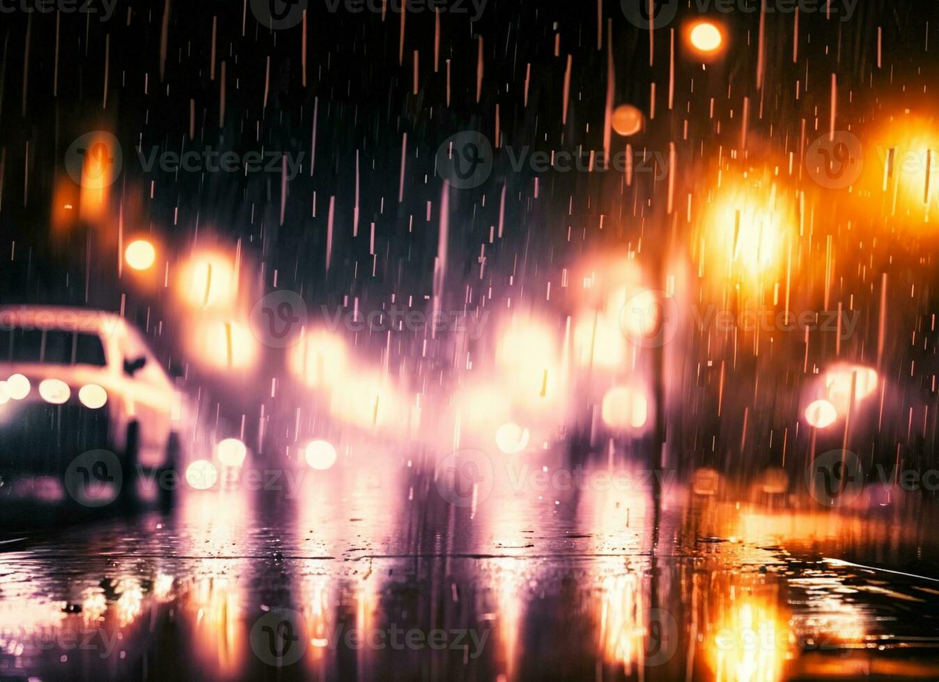 pluie dans le milieu de le forêt à nuit photo