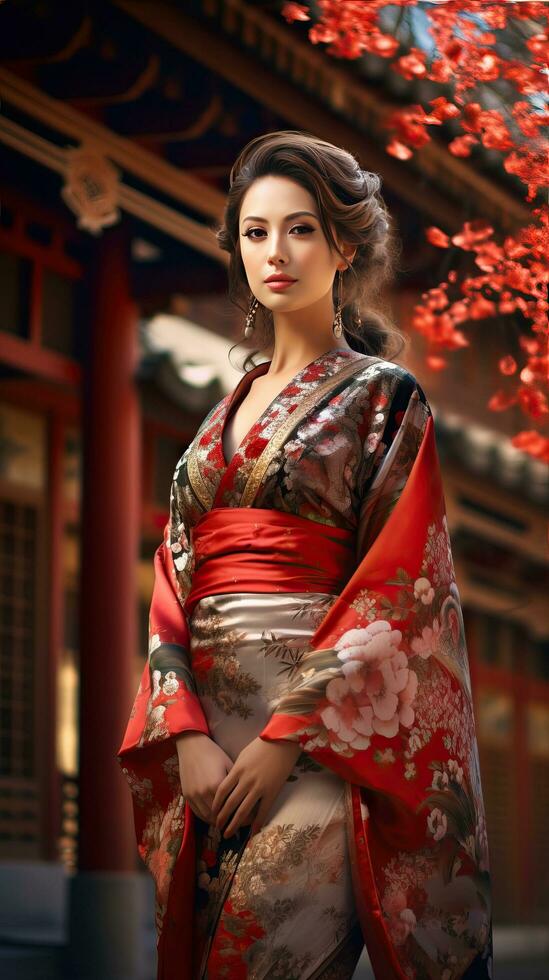 portrait de magnifique Japonais geisha. génératif ai photo