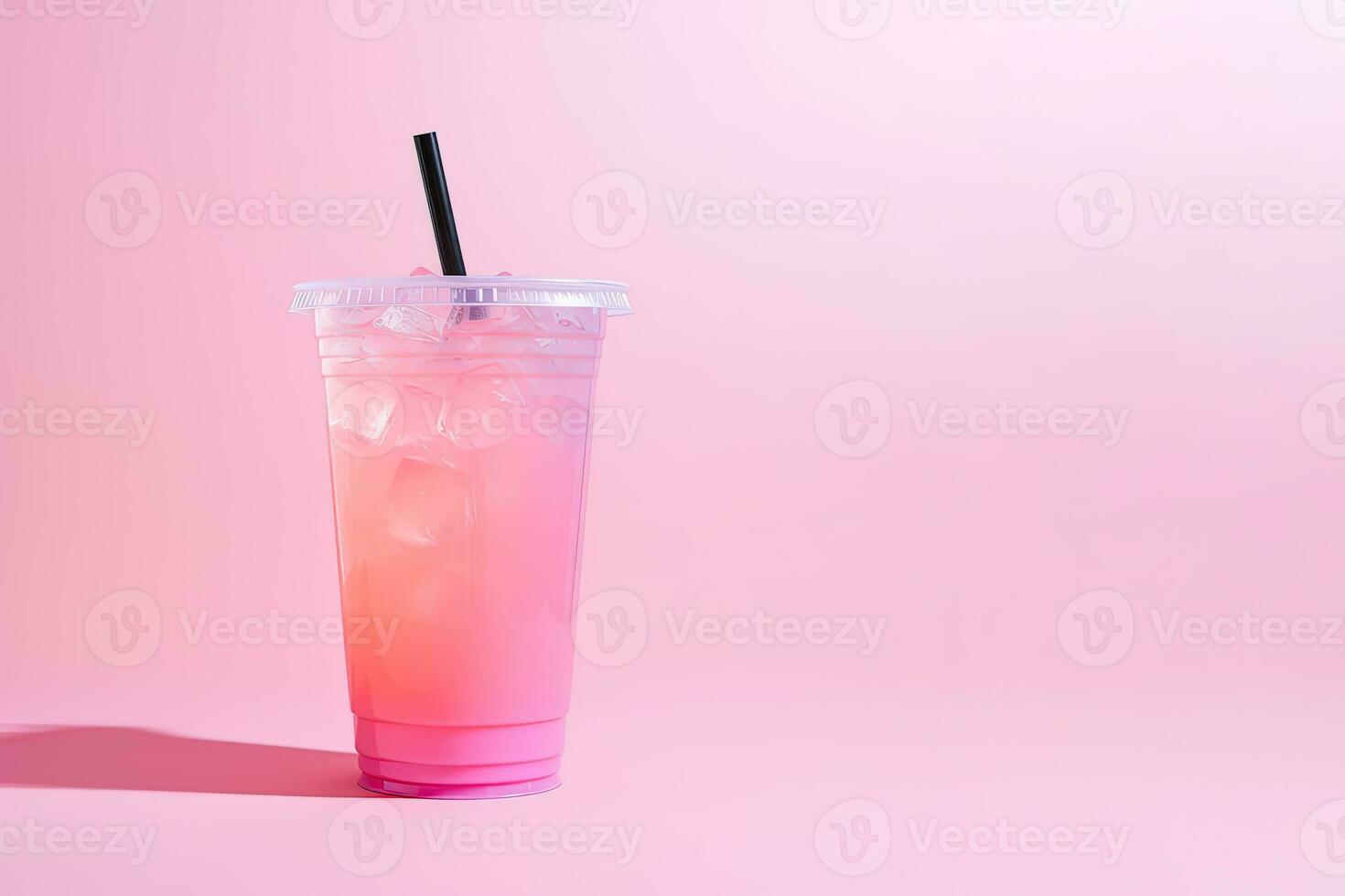 rose boisson dans Plastique tasse isolé sur rose Contexte. prendre une façon les boissons concept avec copie espace. ai généré photo