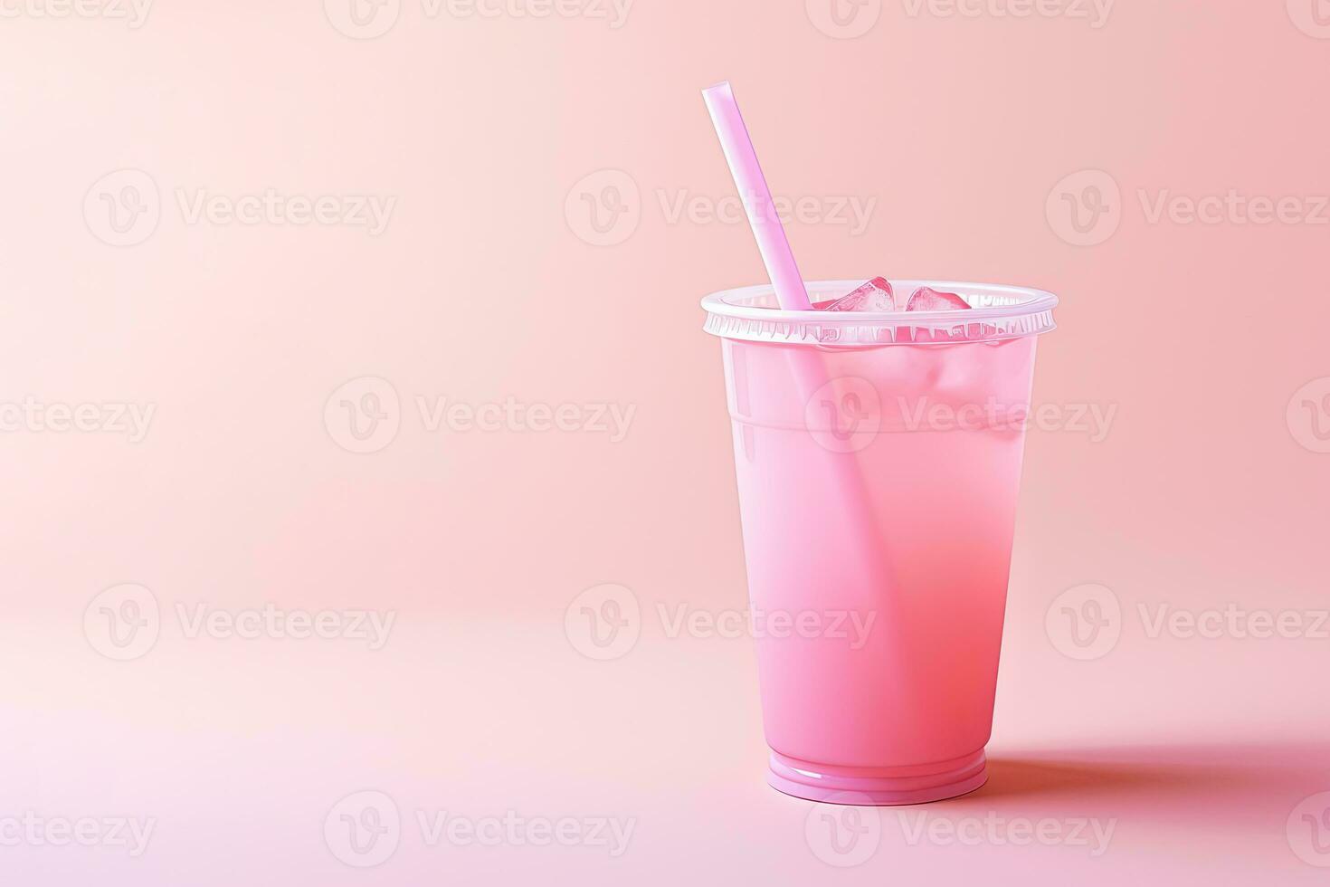 rose boisson dans Plastique tasse isolé sur rose Contexte. prendre une façon les boissons concept avec copie espace. ai généré photo