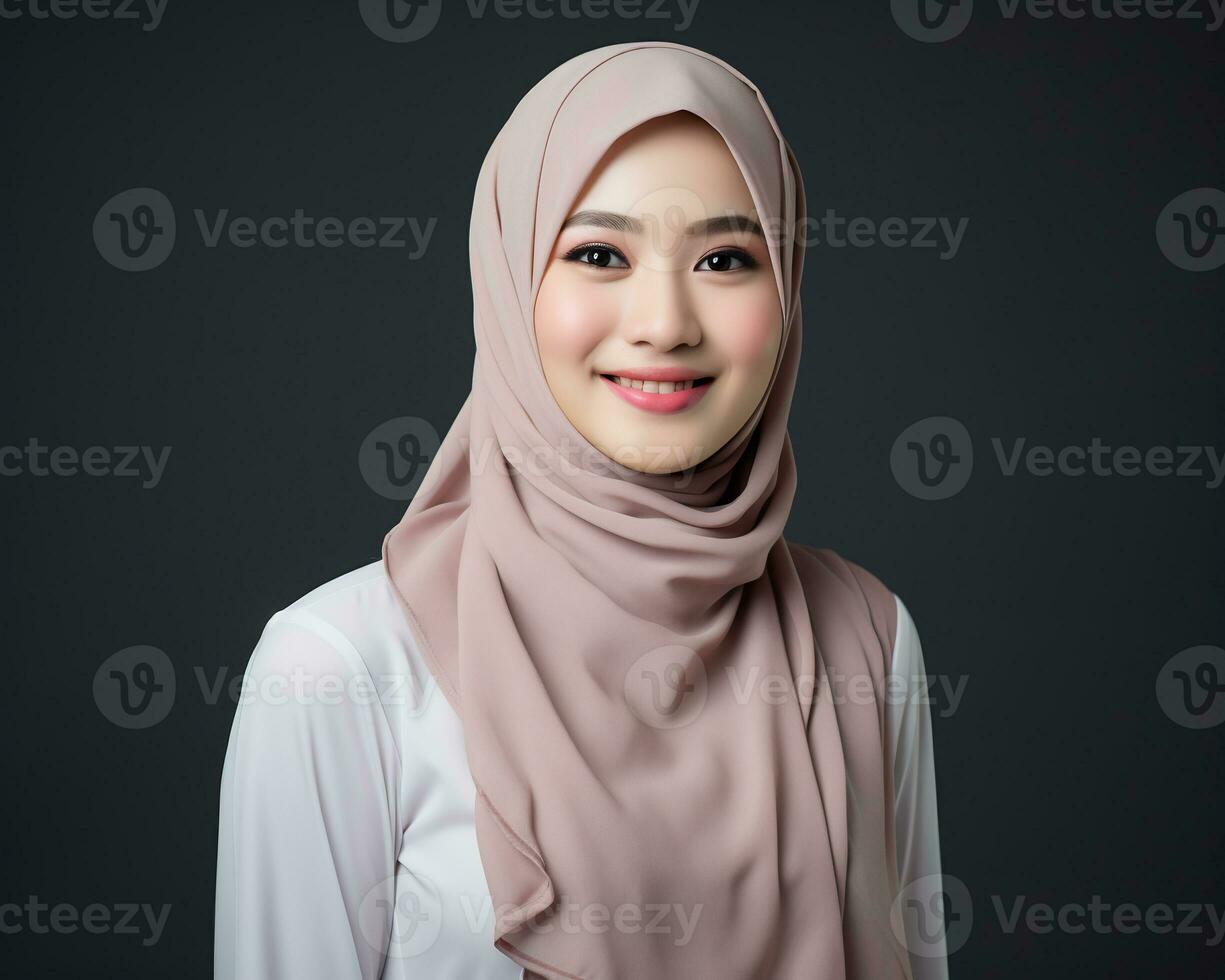 ai génératif magnifique asiatique musulman fille portant hijab photo