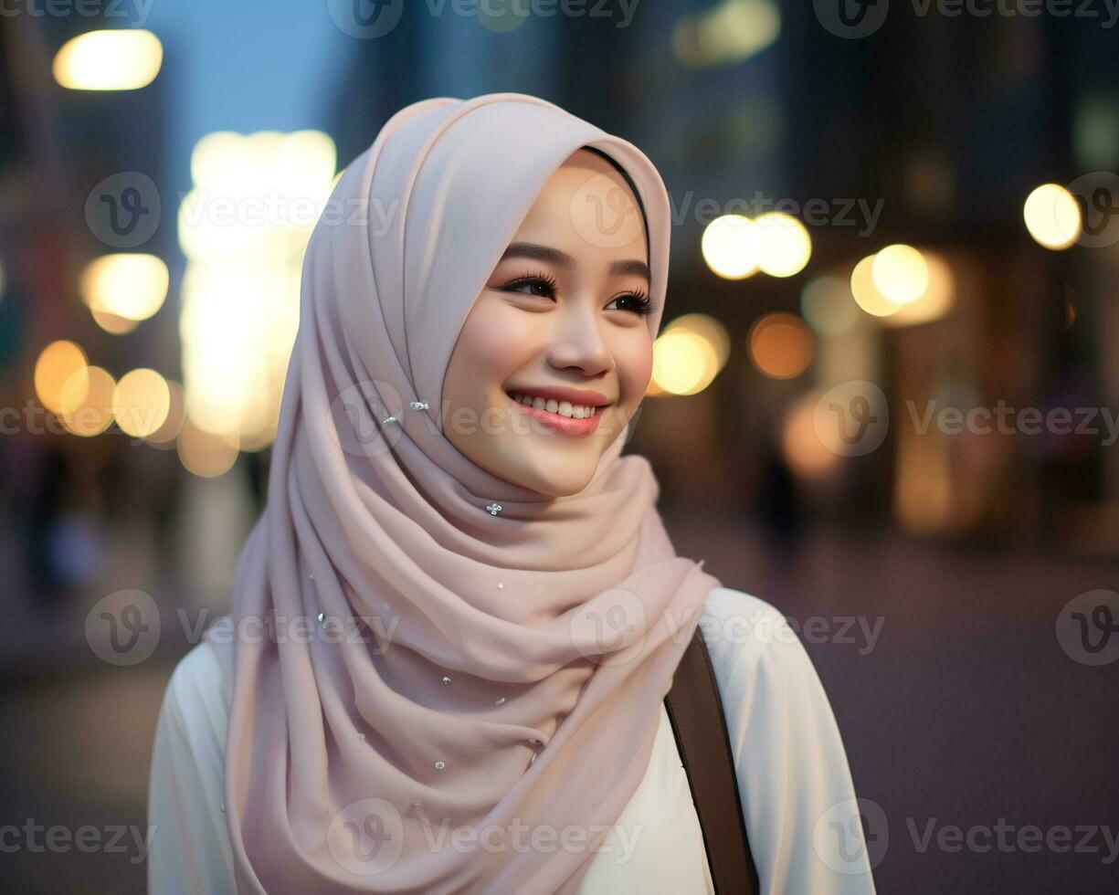 ai génératif magnifique asiatique musulman fille portant hijab photo