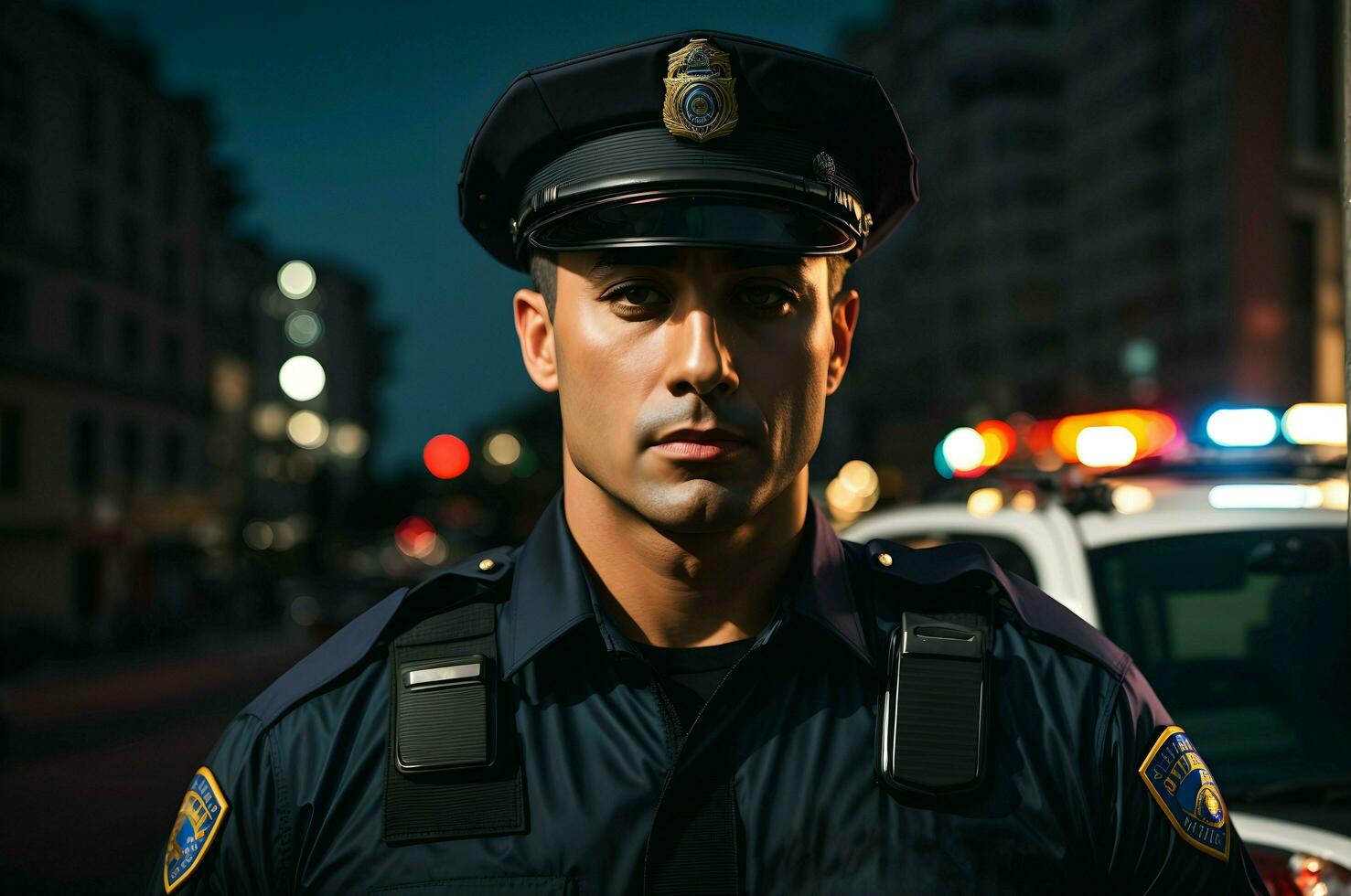 ai génératif portrait de Beau police officier, police voiture dans Contexte photo