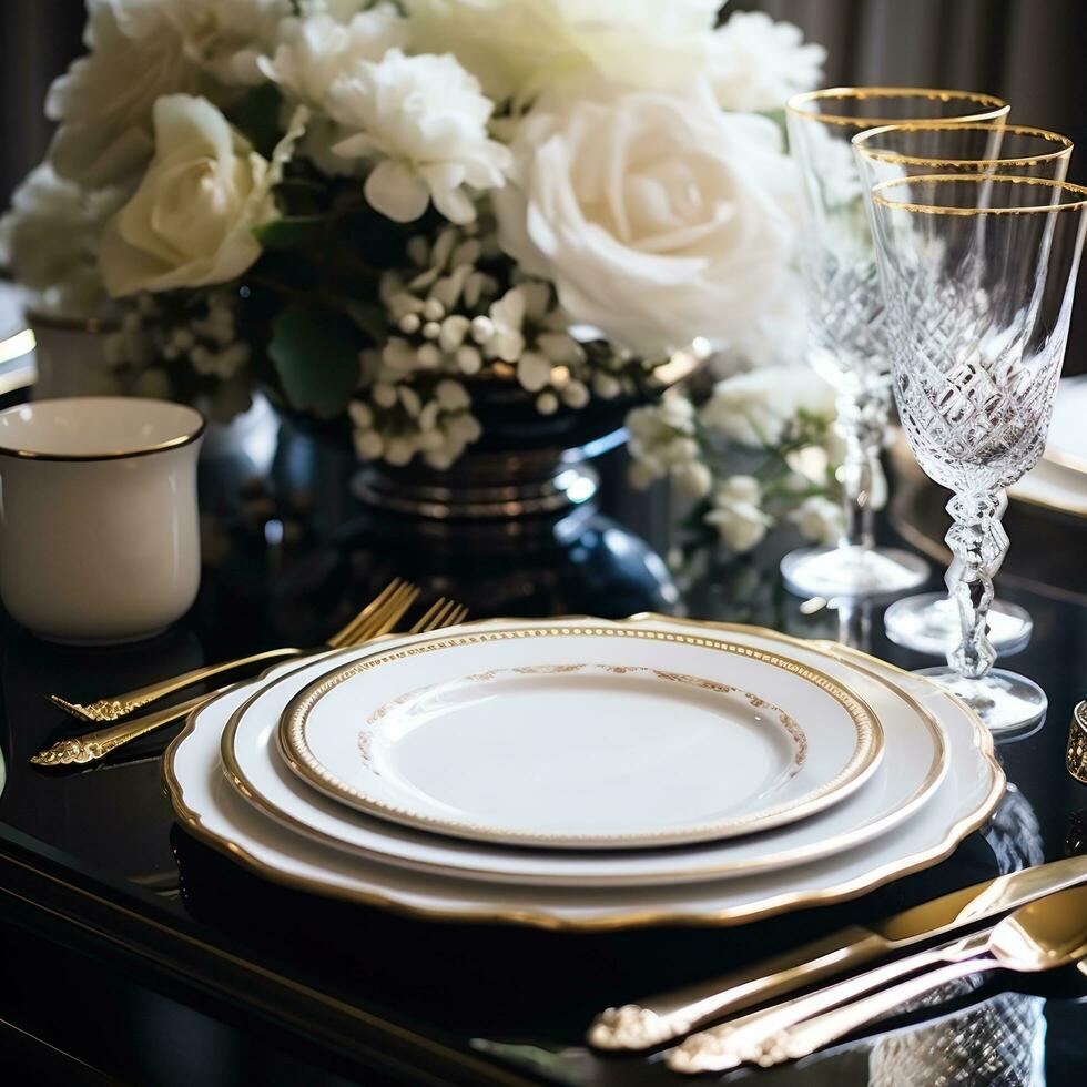 élégant table réglage avec or accents - sophistiqué et élégant photo