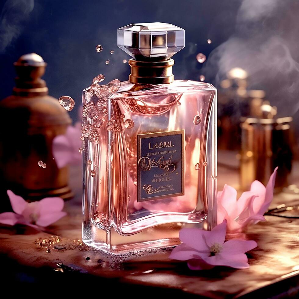 ai génératif magnifique sur le thème de la rose ancien Royal parfum bouteille dans une luxueux Contexte photo