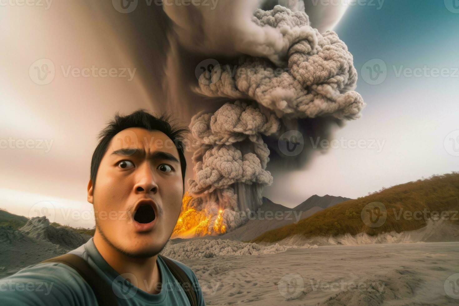 selfie la personne volcan. produire ai photo