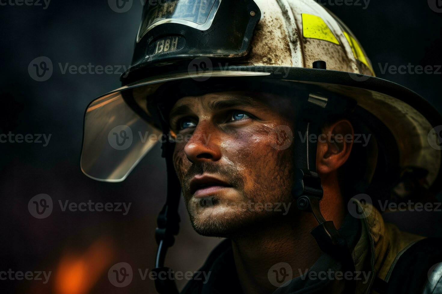 pompier avec casque. produire ai photo