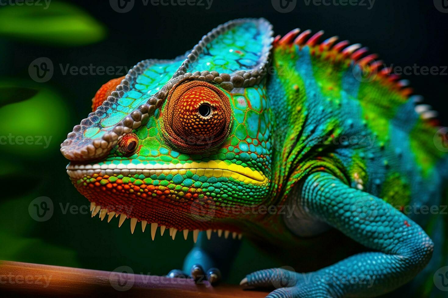 captivant vert caméléon fermer numérique. produire ai photo