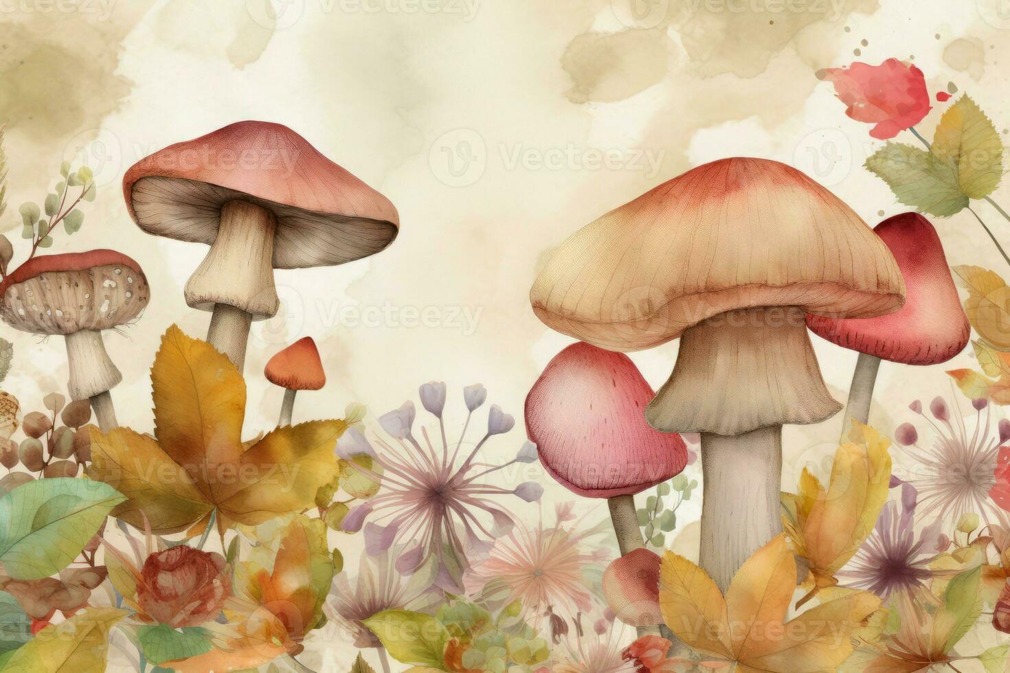 champignon fleurs aquarelle illustration. produire ai photo