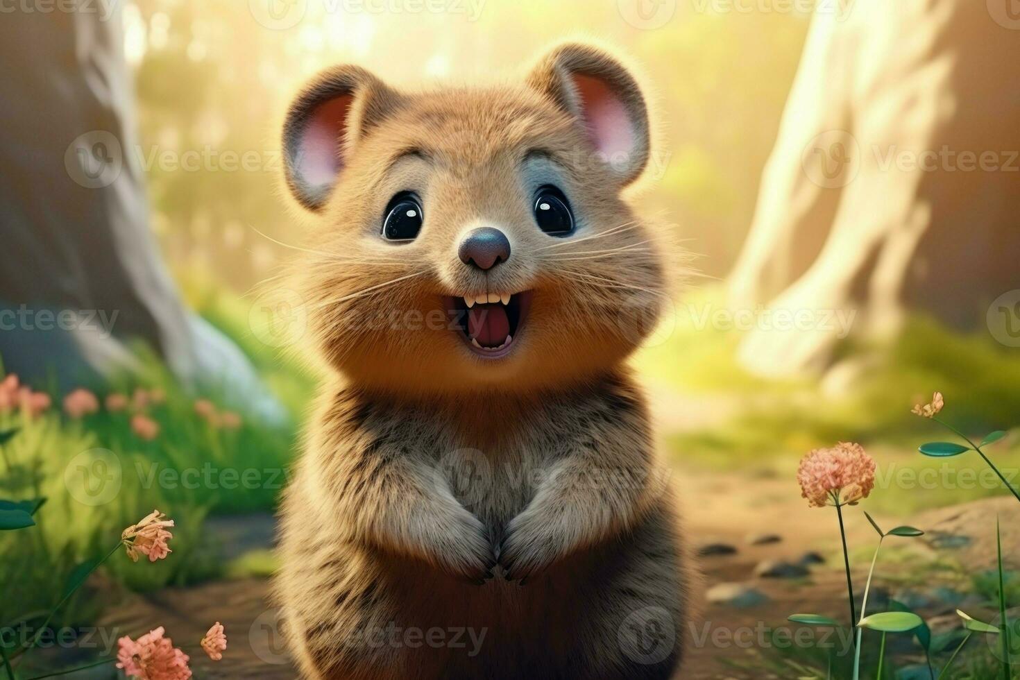 brillant mignonne souriant quokka. produire ai photo