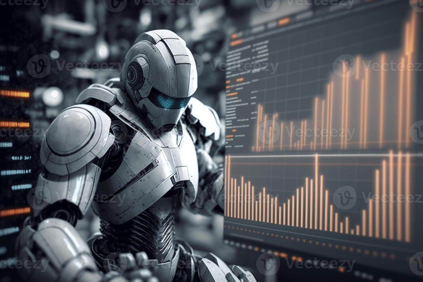 futur affaires 3d La technologie robot et Stock graphique les commerçants, Stock graphique une analyse à battre le marché. génératif ai. photo