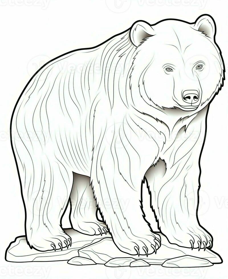 une ours coloration page avec une blanc Contexte. génératif ai photo