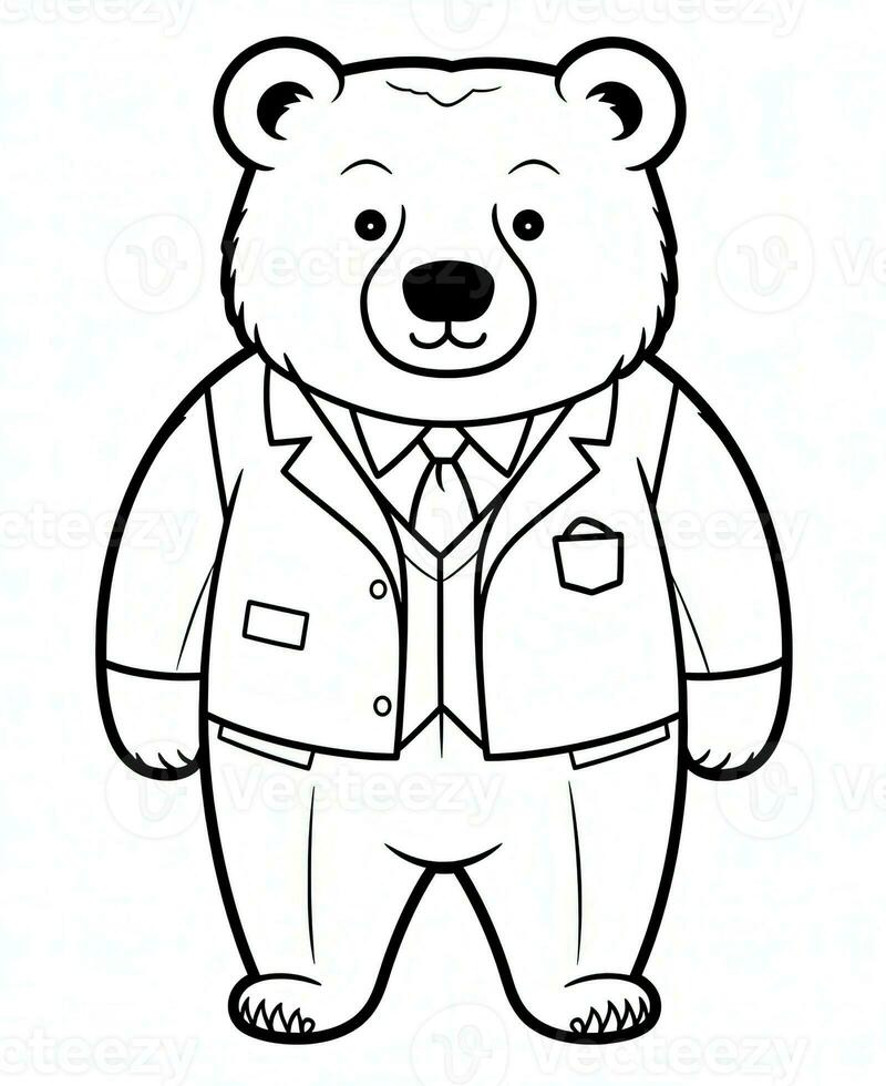 une ours dans une costume et attacher coloration page. génératif ai photo