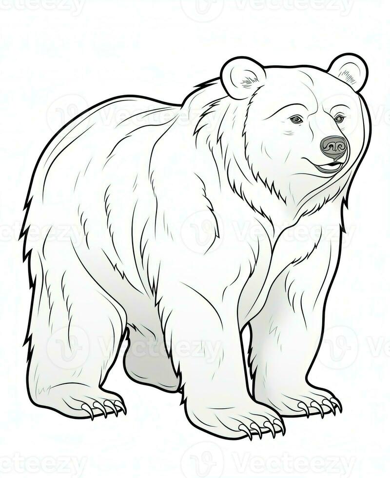 une ours coloration page avec une blanc Contexte. génératif ai photo