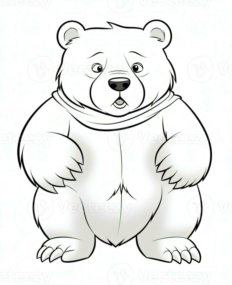 une dessin animé ours avec une écharpe sur ses diriger. génératif ai photo