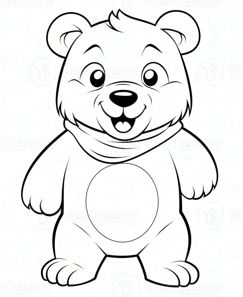 une dessin animé ours avec une bandana sur ses tête coloration pages. génératif ai photo