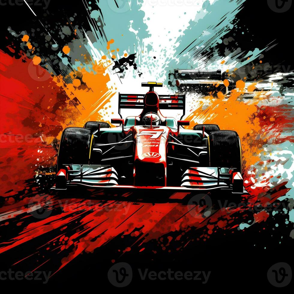 formule courses voiture avec art encre peindre effet, ai génératif photo