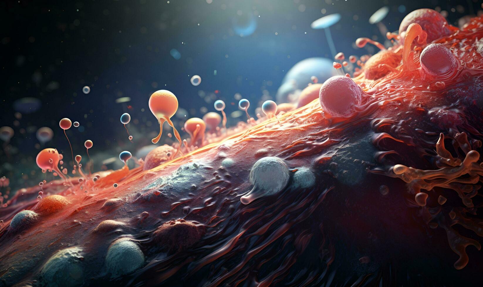 la vie les bactéries cellules microorganismes microscopique quantum monde, ai génératif photo