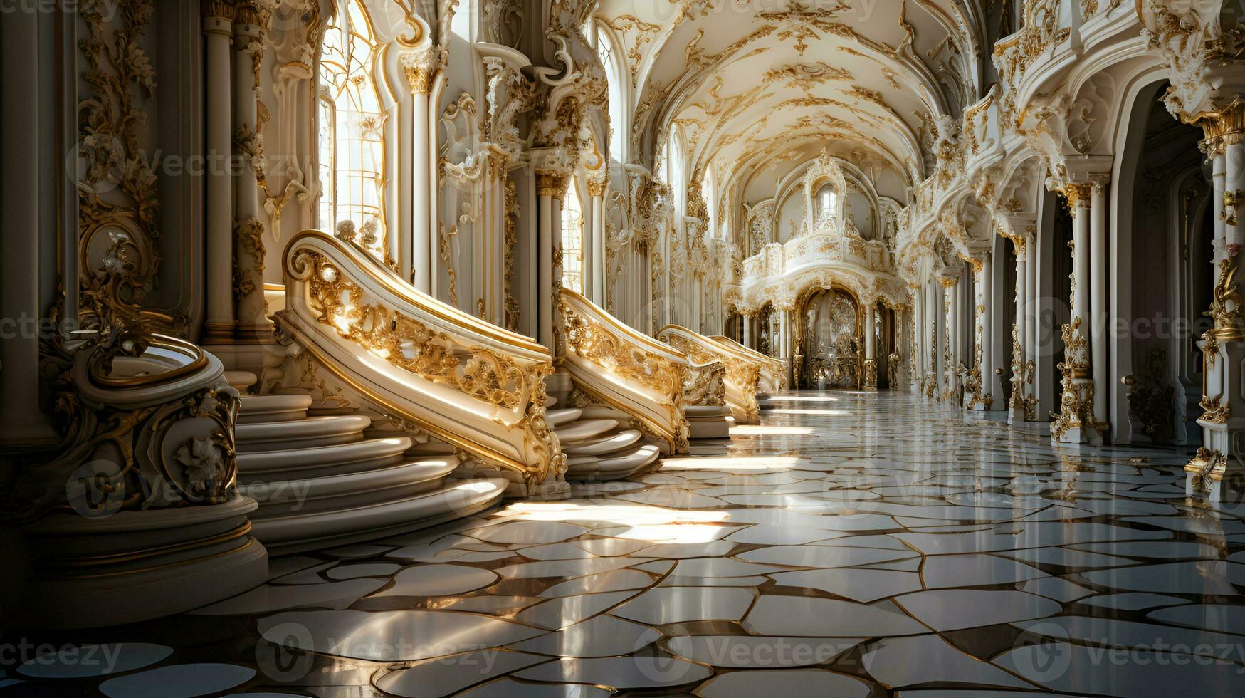 ancien européen artistique bâtiment intérieur, ai génératif photo