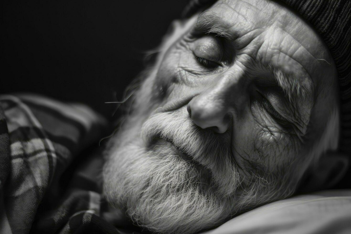 vieux ans homme patient en train de dormir sur lit dans hôpital salle. santé se soucier ,génératif ai. photo