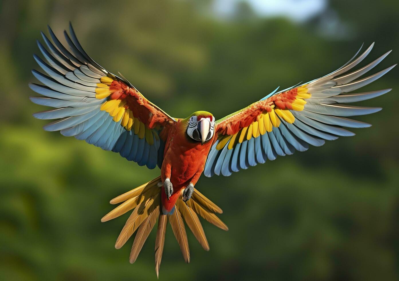 en volant ara, magnifique oiseau. génératif ai photo