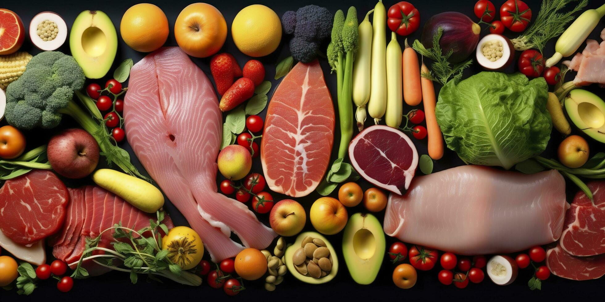 différent les types de viandes, légumes, et des fruits allonger dans supermarchés. génératif ai photo