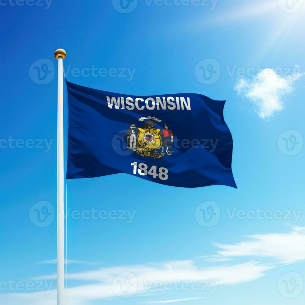 agitant drapeau de Wisconsin est une Etat de uni États sur mât photo