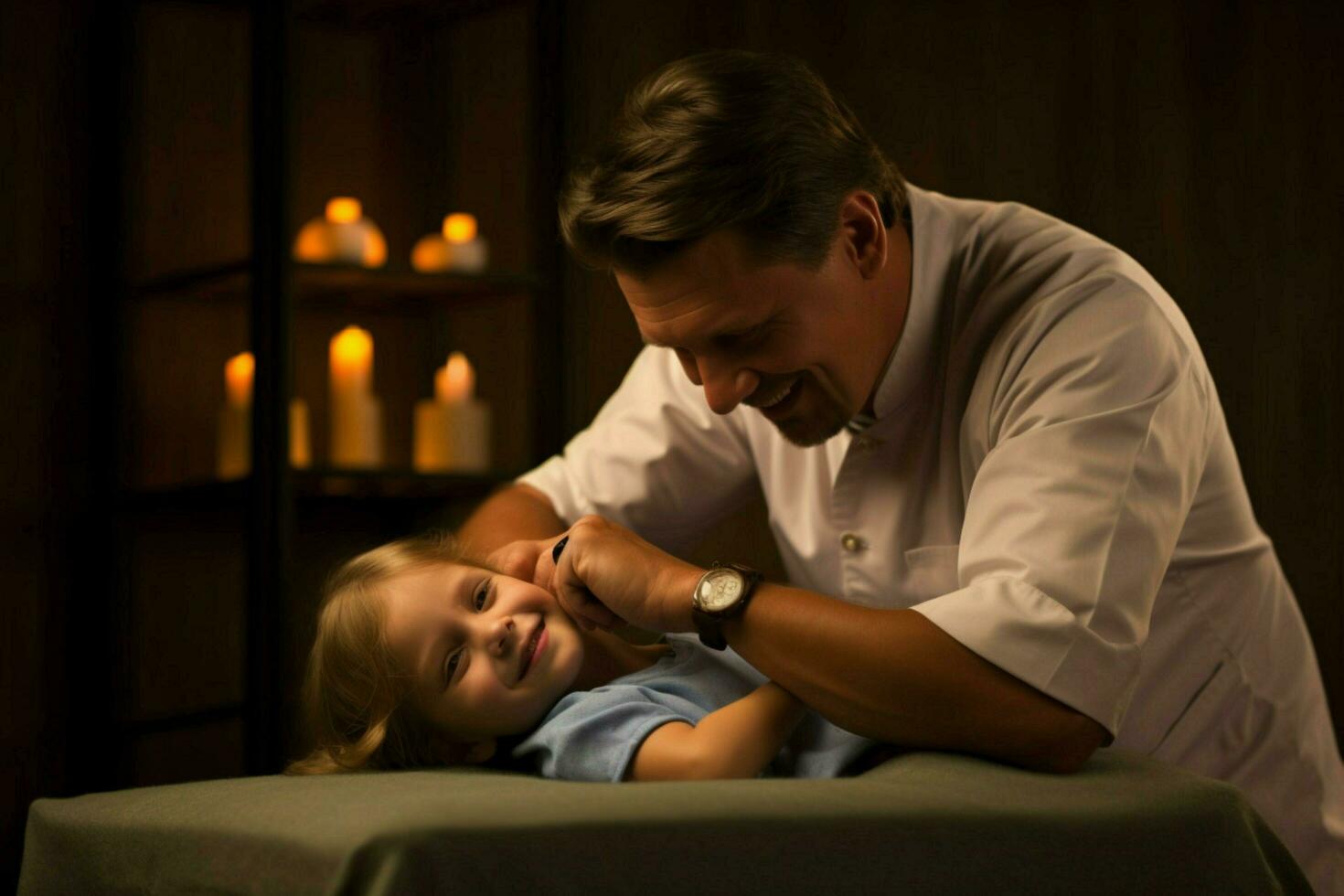 une papa recevoir une massage de le sien enfant photo