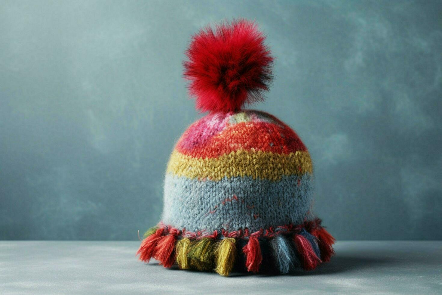 une de laine casquette avec une pom pom sur Haut photo