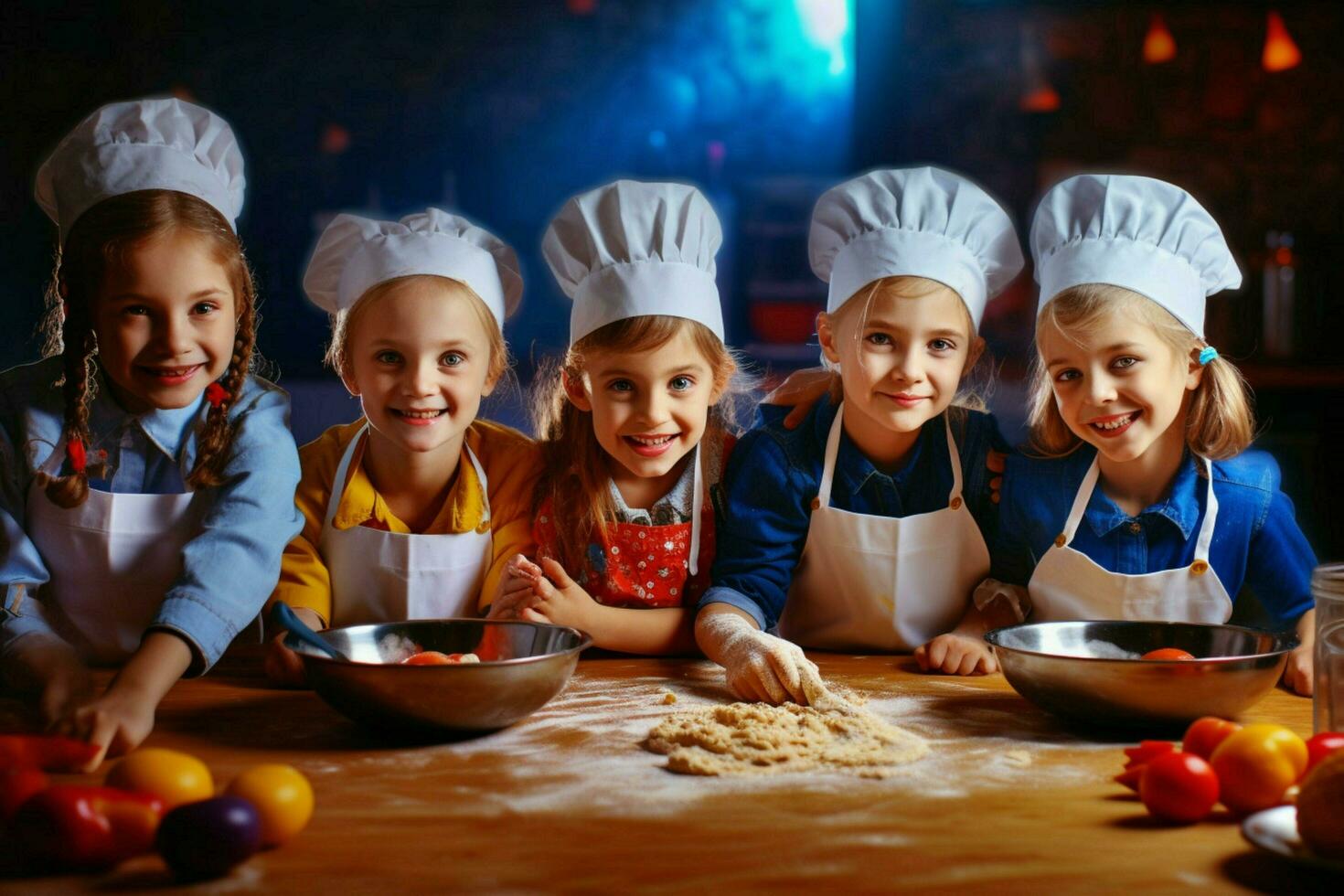 les enfants ayant une cuisine ou cuisson compétition photo