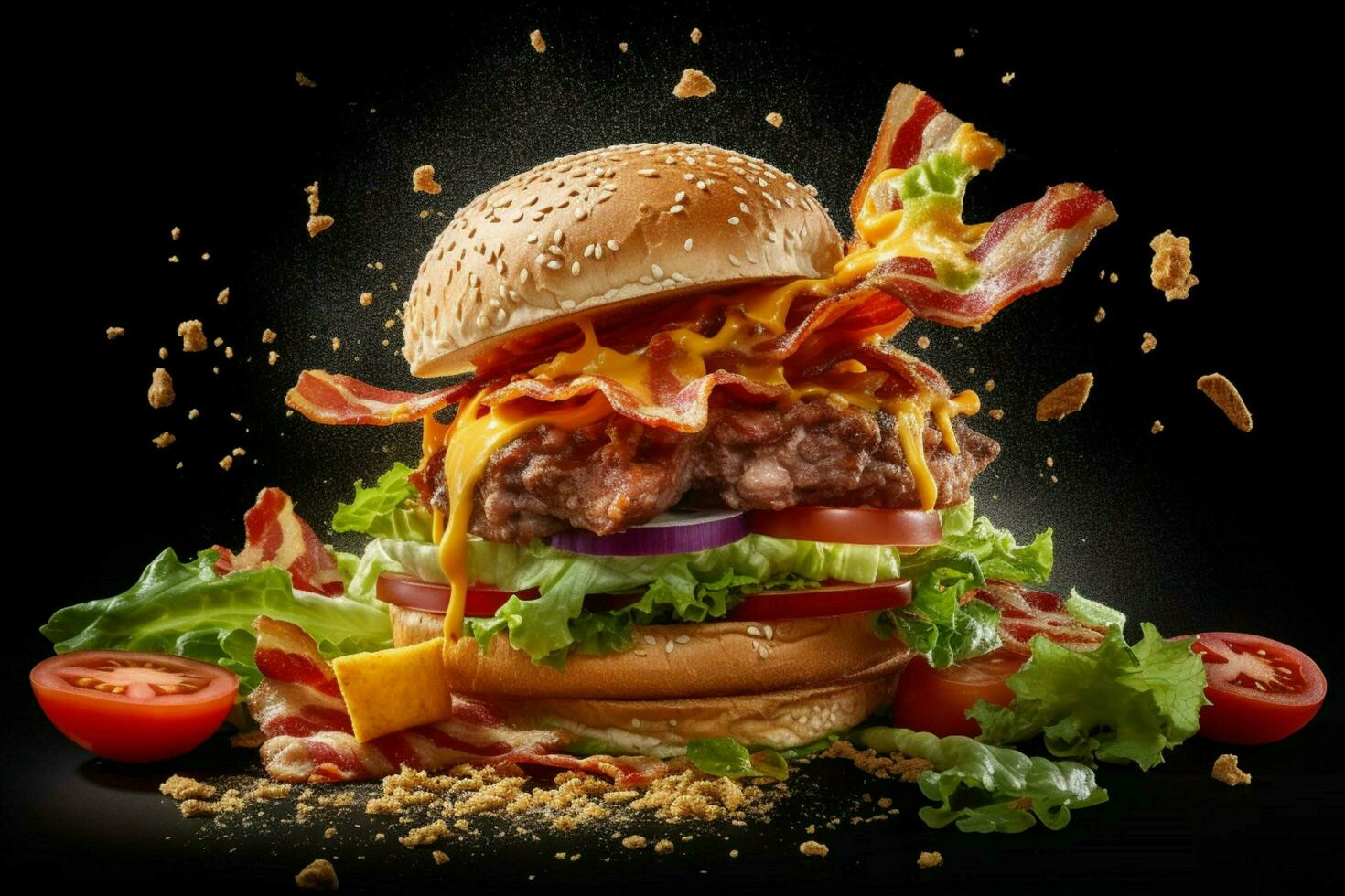 a éclaté axonométrique vue de une Burger Viande petit pâté cr photo
