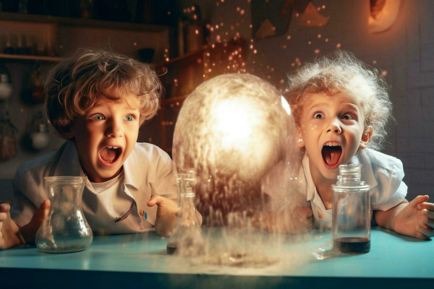 des gamins ayant amusement avec science expériences photo