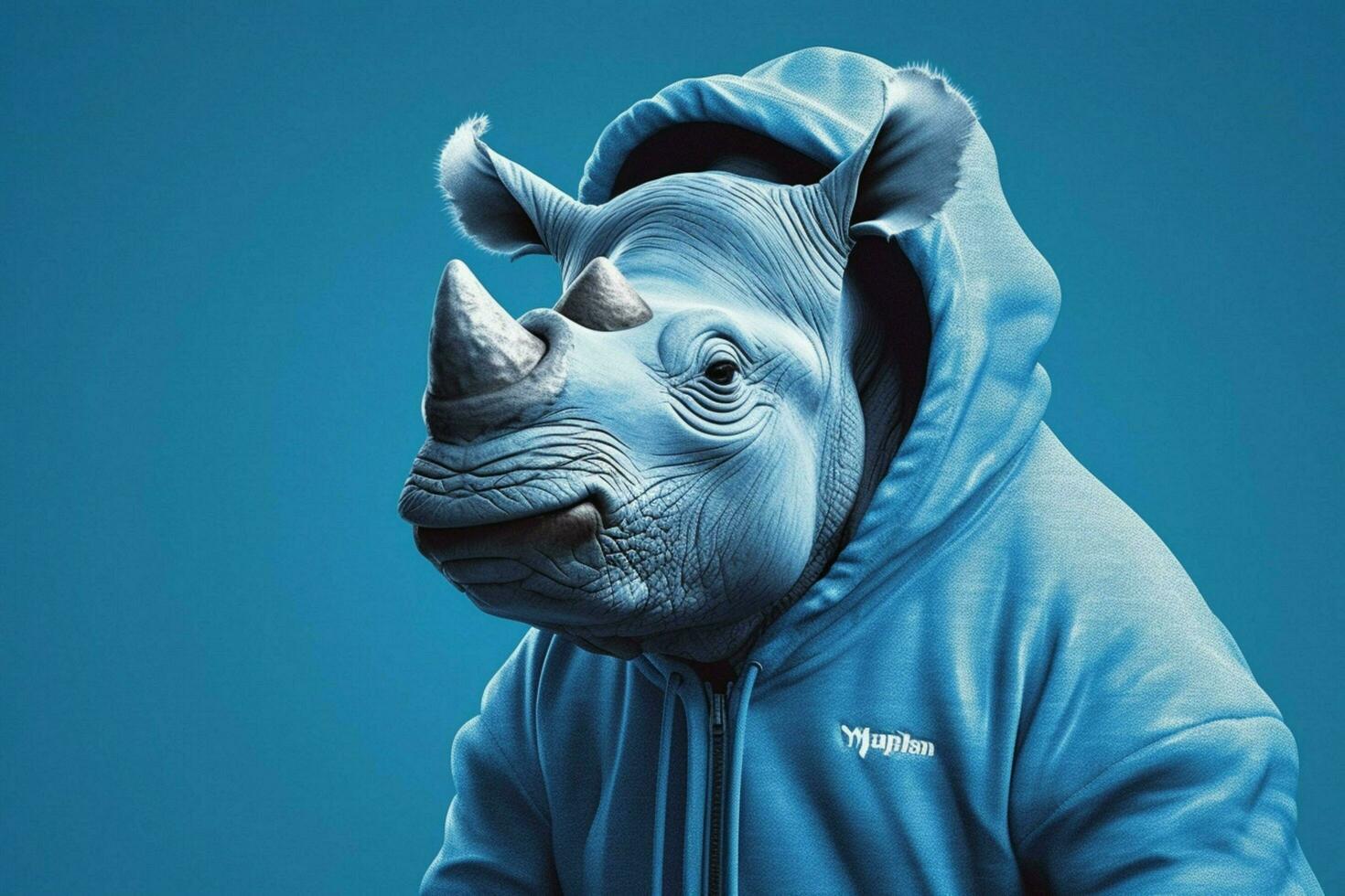 une bleu rhinocéros avec une sweat à capuche cette dit une rhinocéros photo