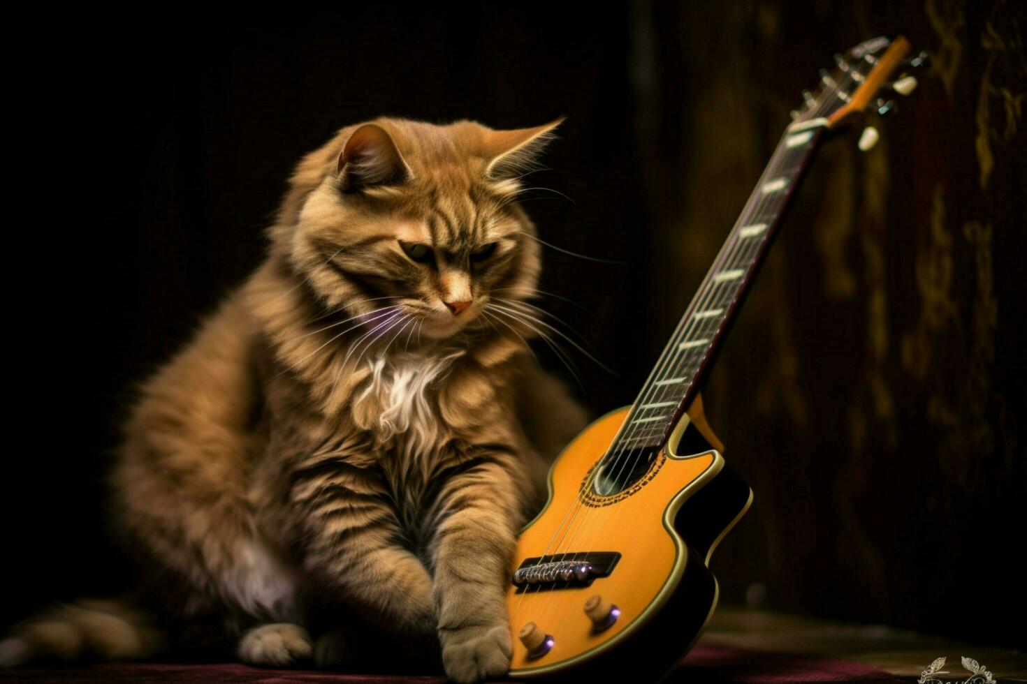 une chat avec une guitare sur il cette dit le mot le jazz o photo